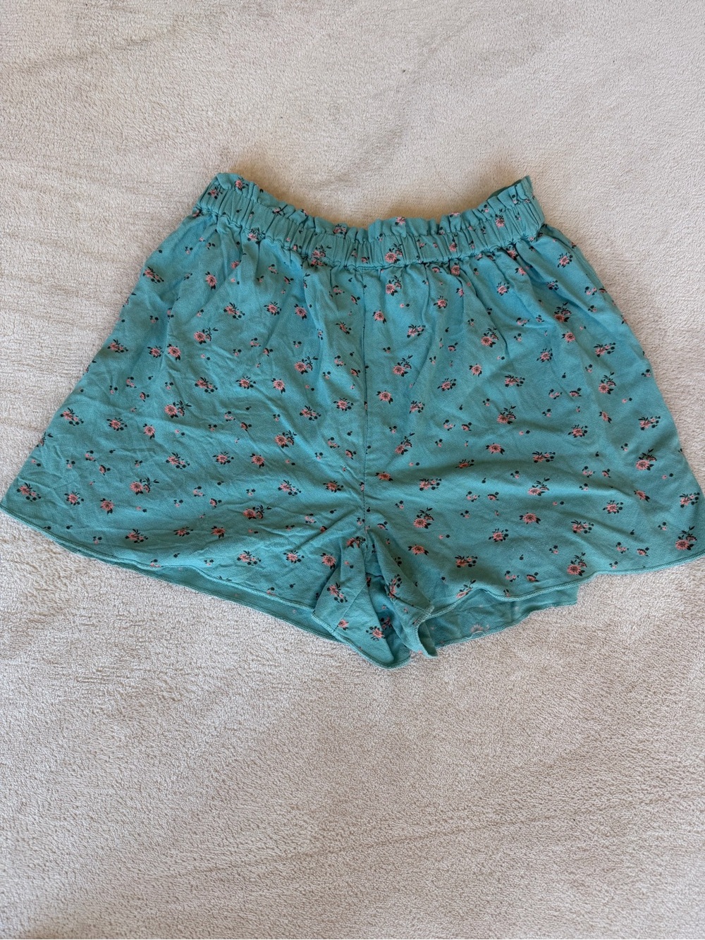 Treasure & Bond Teal Shorts with Pink Floral Print